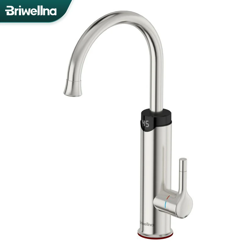 Briwellna Electric Faucet With Digital Display Instant Hot Water Faucet Heating Tap Stainless Steel Electric Water Heater Geyser