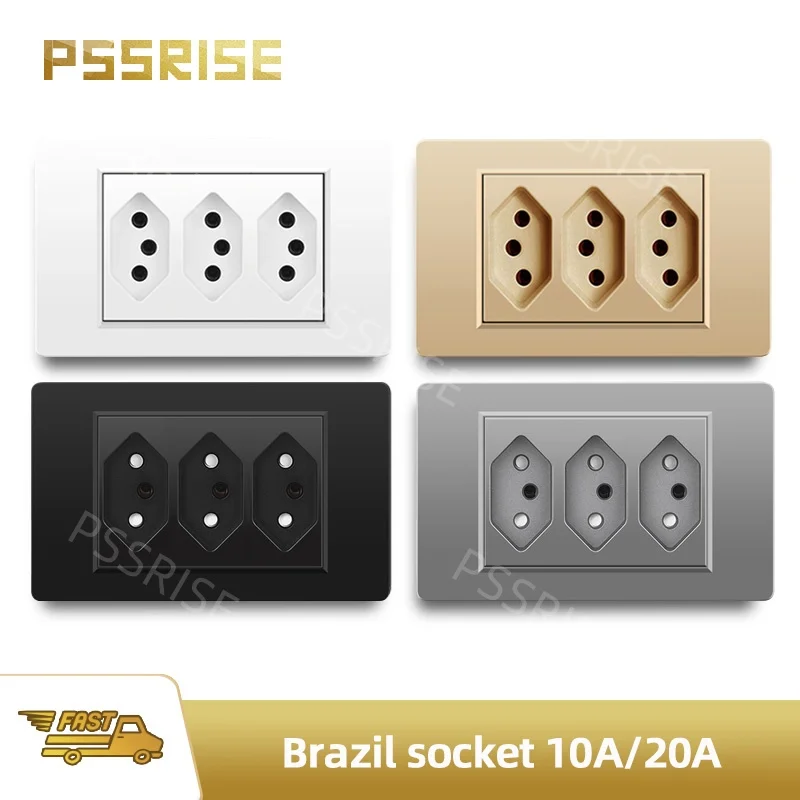 PSSRISE 4 Colors PC panel Brazil Standard Outlet  Wall Power Socket Home Office Integrated Socket Nine holes 10A 20A Fireproof