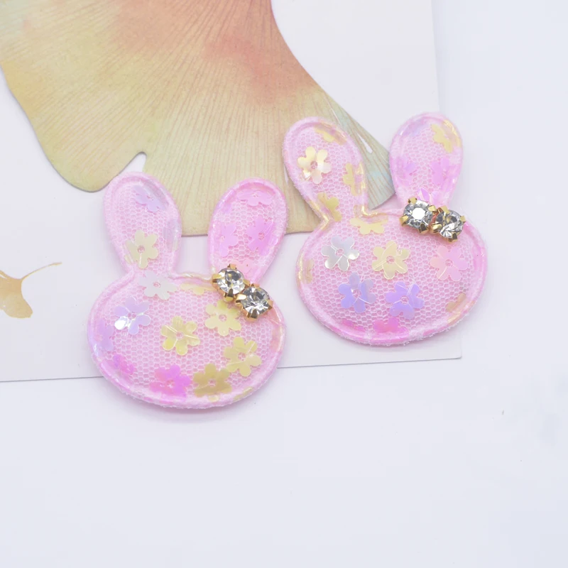 16Pcs 35*43mm Padded Sequins Rabbit Appliques for Clothes Hat Shoes Sewing Patches DIY Headwear Hair Clips Bow Decor