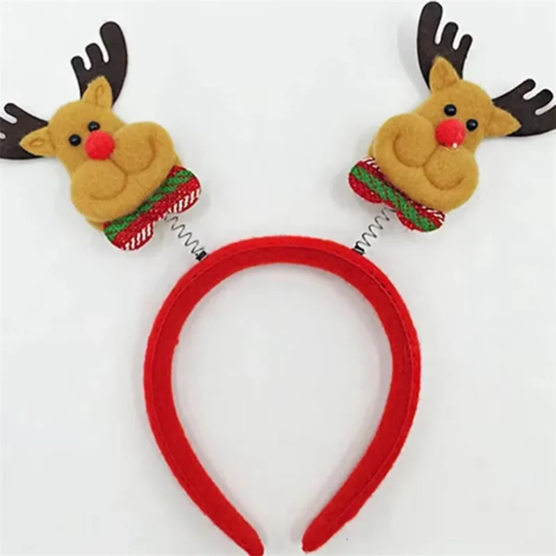 7 Pieces Cute Christmas Headbands Decorations Chromatic Reindeer Snowman Pattern Hair Hoop for Xmas Home Party Decoracion