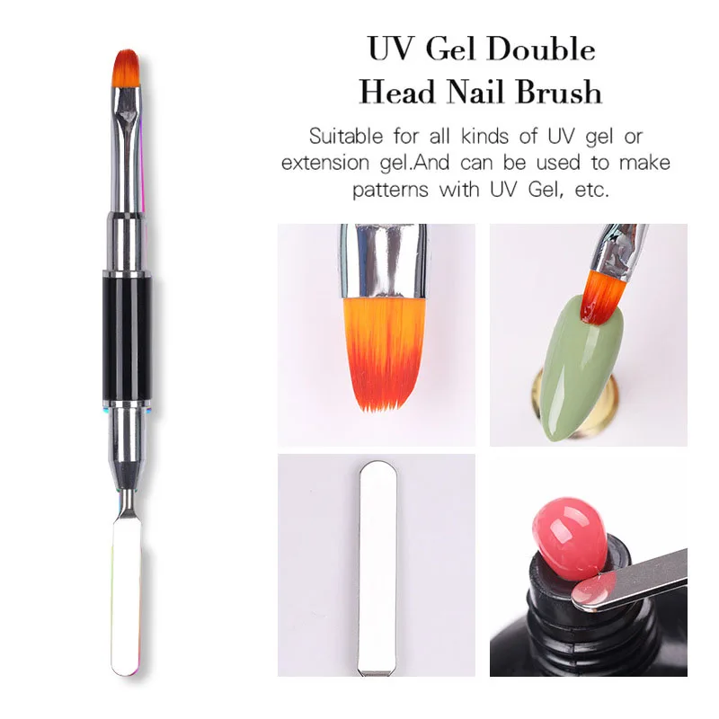 2 IN 1 Nail Brush Pen Dual Ended Design Nail Brush and Spatula Stainless Steel Gel Nail Brush for Nails Extension Gel