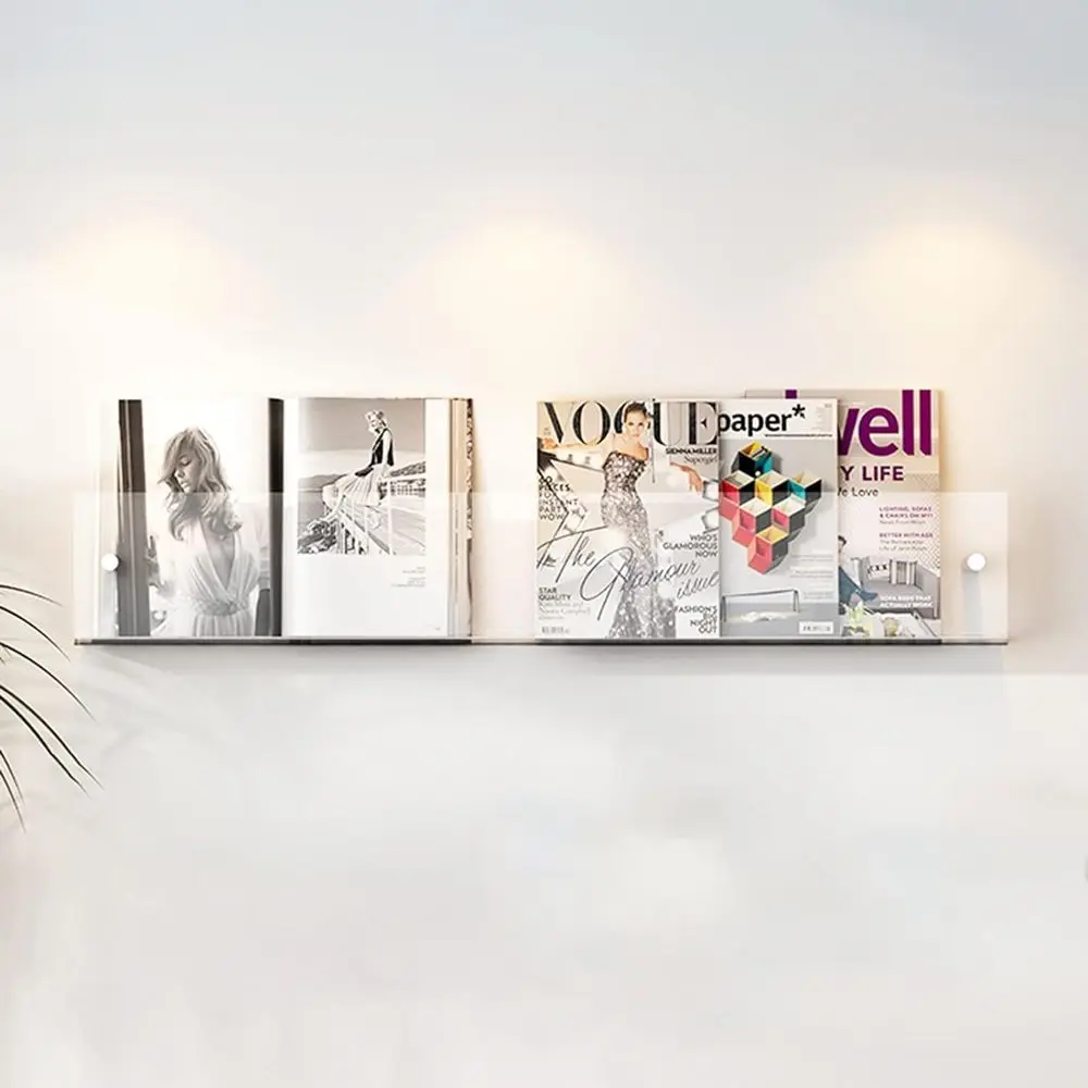 

Clear Acrylic Wall-Mounted Magazine Rack, Easy Assembly, 120cm for Office Brochure Display