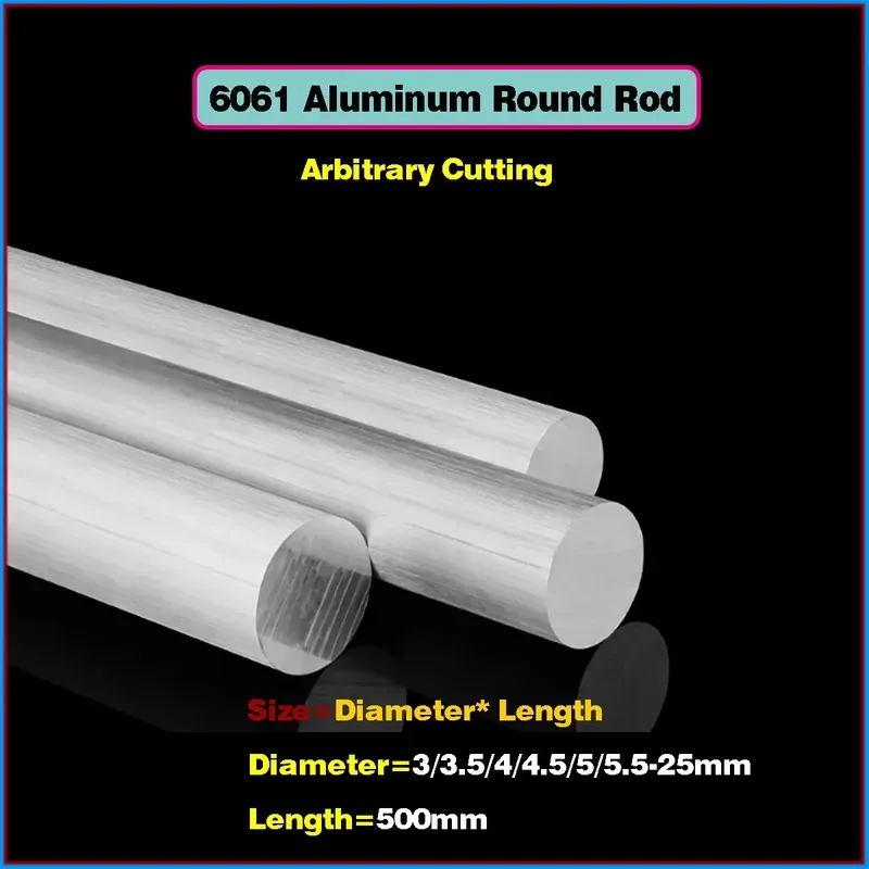 

6061 Aluminum Solid Round Rod 3-25mm Diameter 500mm Length Precision Machining Stock