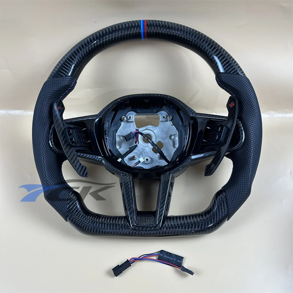 Fit For 2023 B-Mw X5M Custom Carbon Fiber Black Leather Two tone return label With Paddle Shifter Steering Wheel Car Accessories