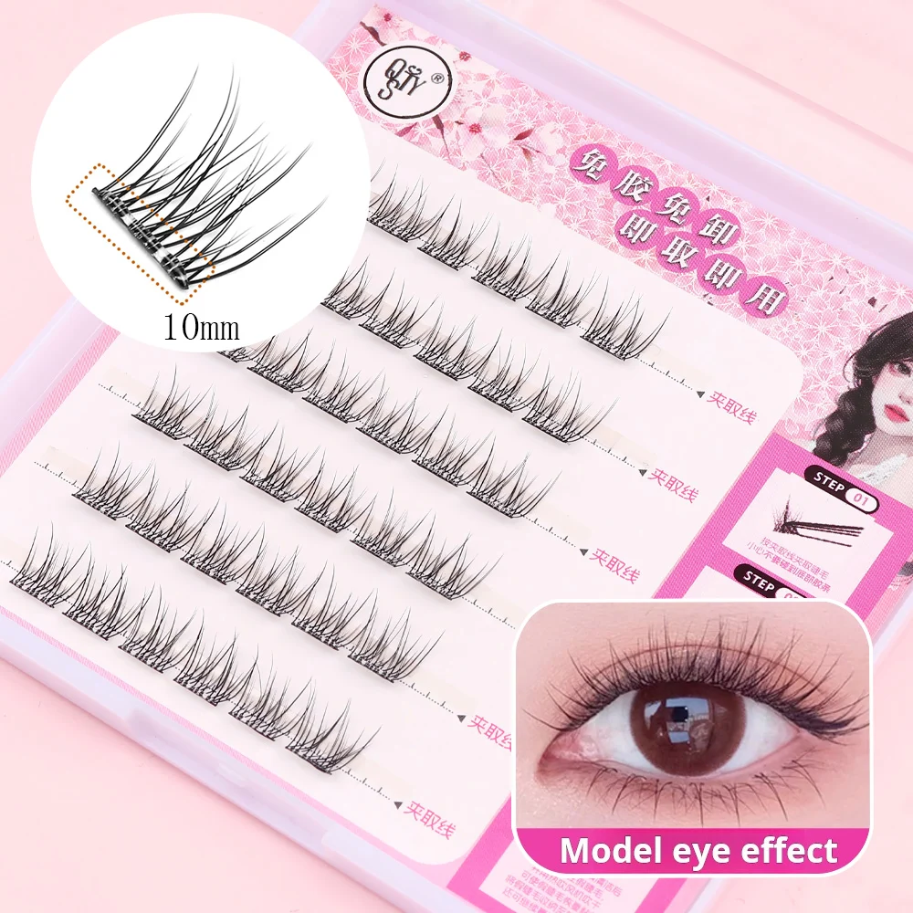 QSTY DIY Self Adhesive Eyelash Extension Fish Tail Flase Lashes Pre-Glued Lash 36 Bundles Natural Soft Eyelashes Volume Makeup