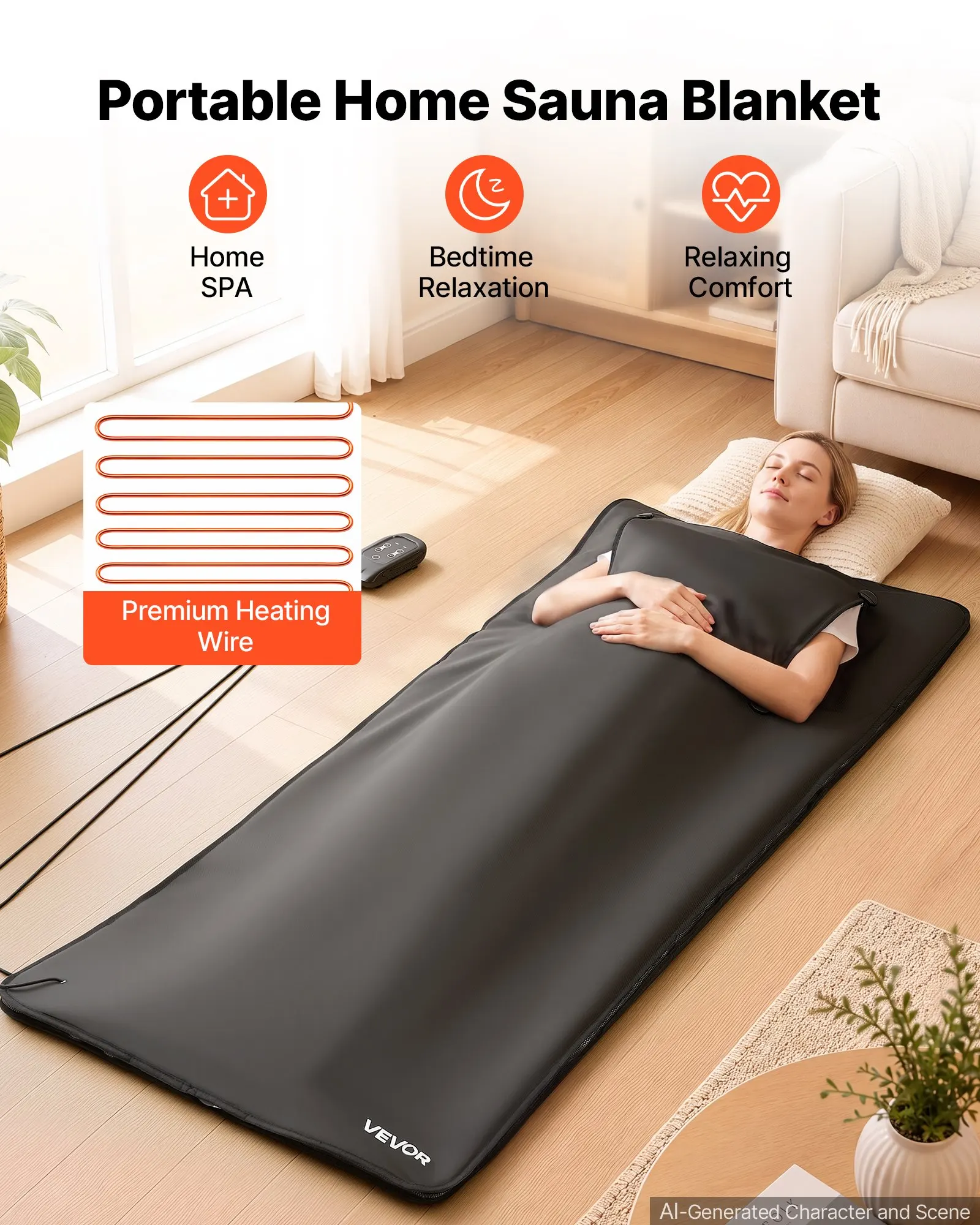 Infrared Sauna Blanket with Armholes, 71 x 32 in Portable Sauna Bag, Even Heating for Home Detox & Relaxation, Temp Control & Timer, Lightweight Oxford Fabric Heating Wrap with Carry Bag, Black
