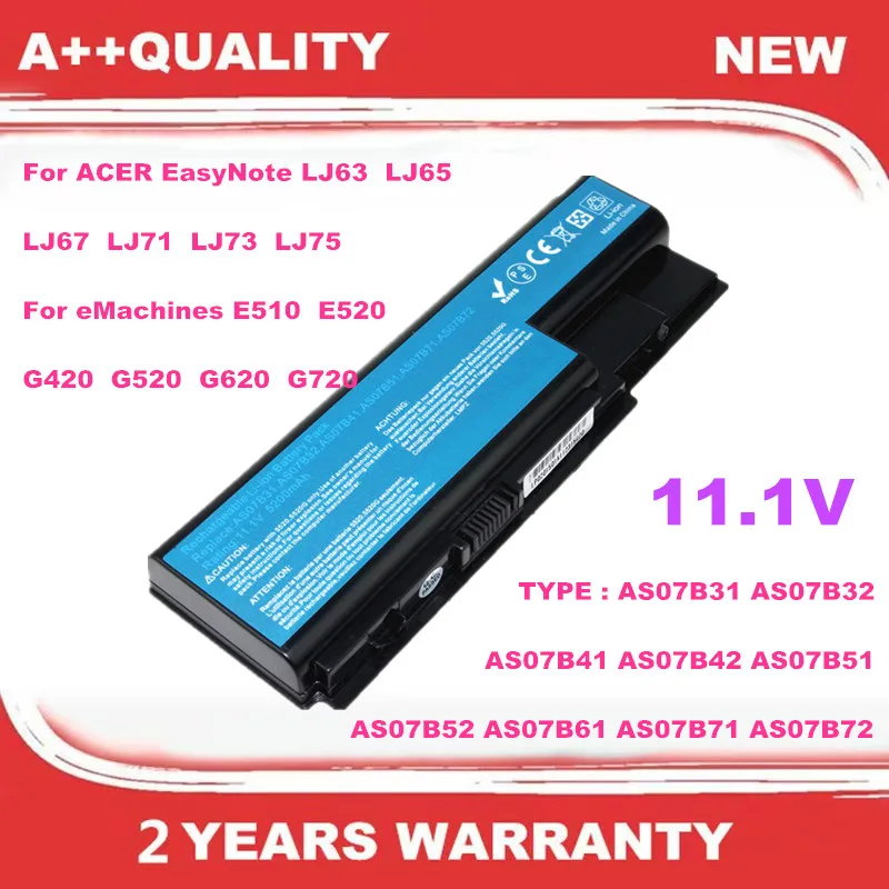 11.1V 6cells Laptop Battery For ACER EasyNote LJ63 LJ65 LJ67 LJ71 LJ73 LJ75 For EMachines E510 E520 G420 G520 G620 G720