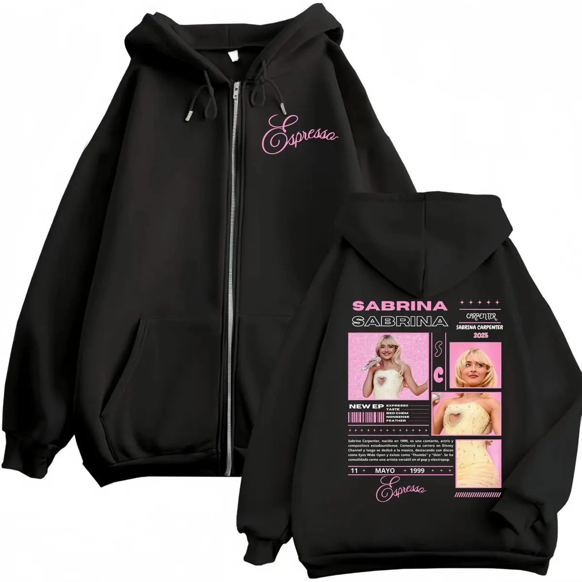

Sabrina Carpenter Tour 2025 Zipper Hoodies Fashion Y2k Aesthetic Zip Up Sweatshirts Men Women Casual Oversized Fleece Pullovers