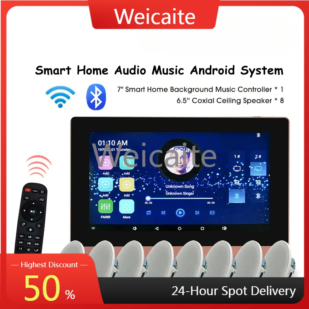 

Bluetooth-compatible WiFi Wireless Touch Screen Wall Amplifier Android Audio Ceiling Speaker Smart Home Theater System Full Set