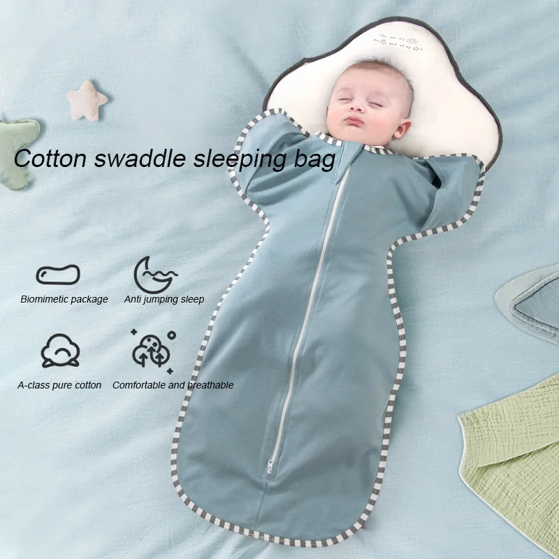 Saco de dormir de algodón antigolpes para bebé, saco de dormir cómodo para las cuatro estaciones, mangas extraídas, artículos para recién nacidos