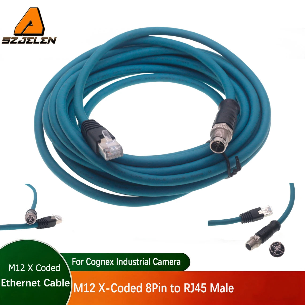 

1PC M12-X-8 Pin to RJ45 Connector Cable IP67 24 AWG Industrial Ethernet Cable Type X for Cognex Cable Signal Transmission Line