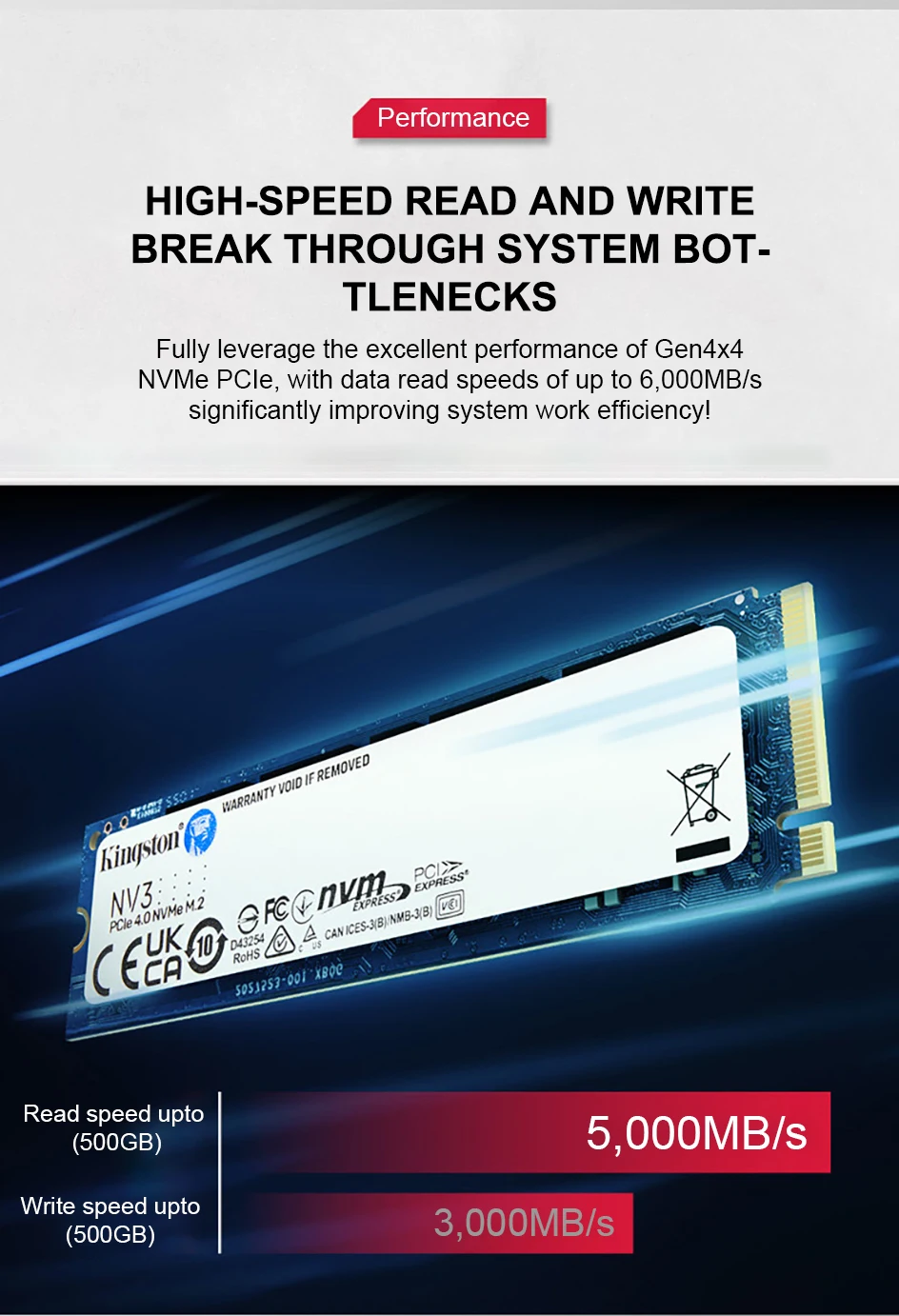 Kingston NV3 SSD PCIe 4.0 Gen 4x4 500GB 1TB 2TB Bis zu 6000 MB/s M.2 2280 NVMe Solid-State-Laufwerk für PC Original-Festplatte – Detail 5