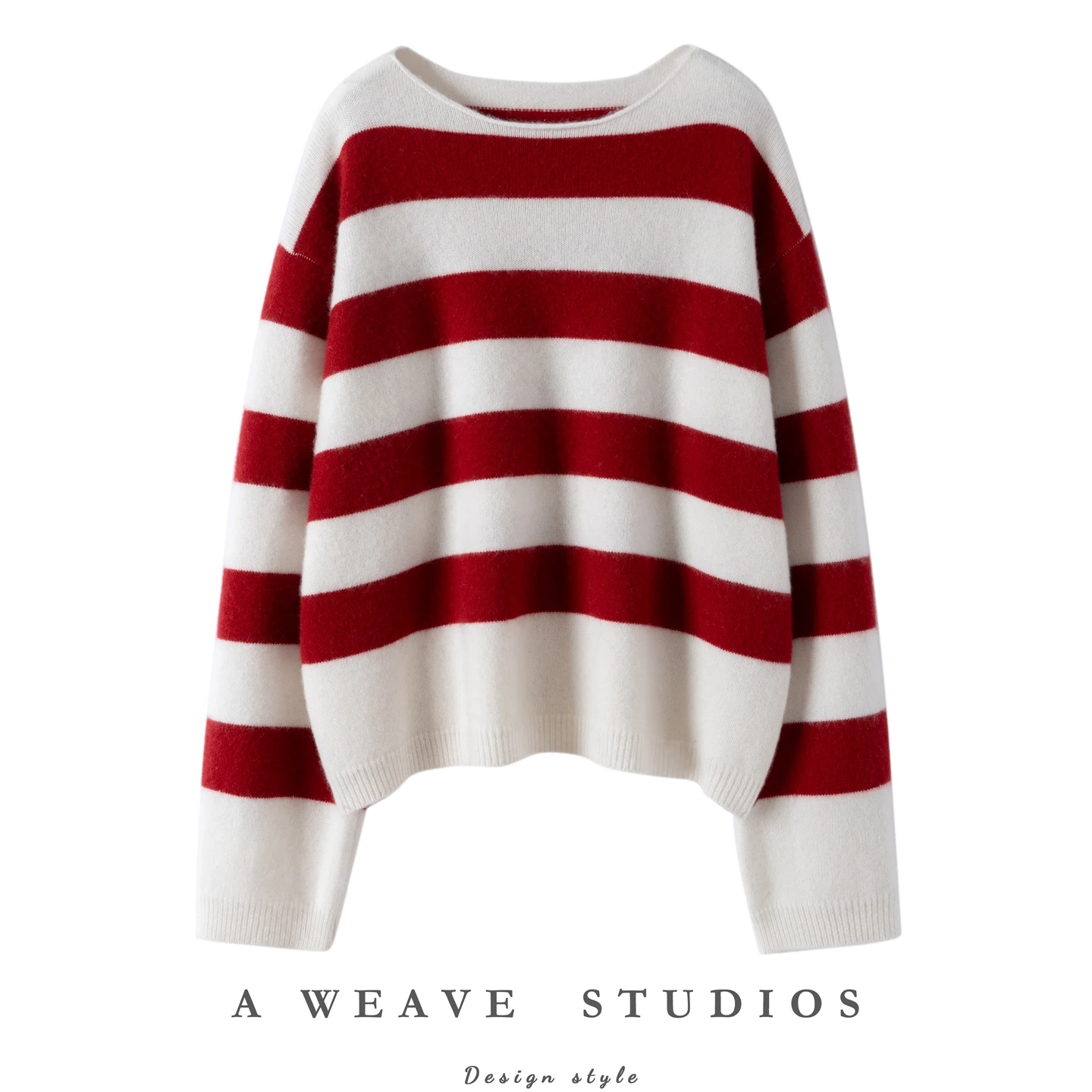 Vrouwen 100% Kasjmier Trui O-hals Gestreepte Trui Casual Losse Gebreide Jumper Buste 120-128 Cm Herfst Winter Kasjmier Kleding