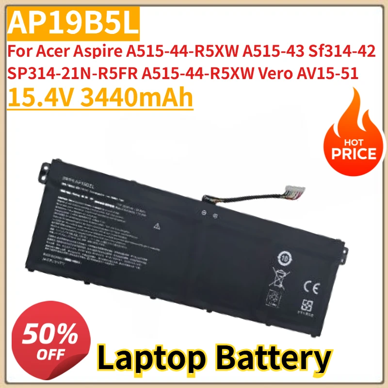 

Новый аккумулятор AP19B5L 15,4 В 3440 мАч для Acer Aspire A515-44-R5XW A515-43 SF314-42 SP314-21N-R5FR A515-44-R5XW Vero AV15-51