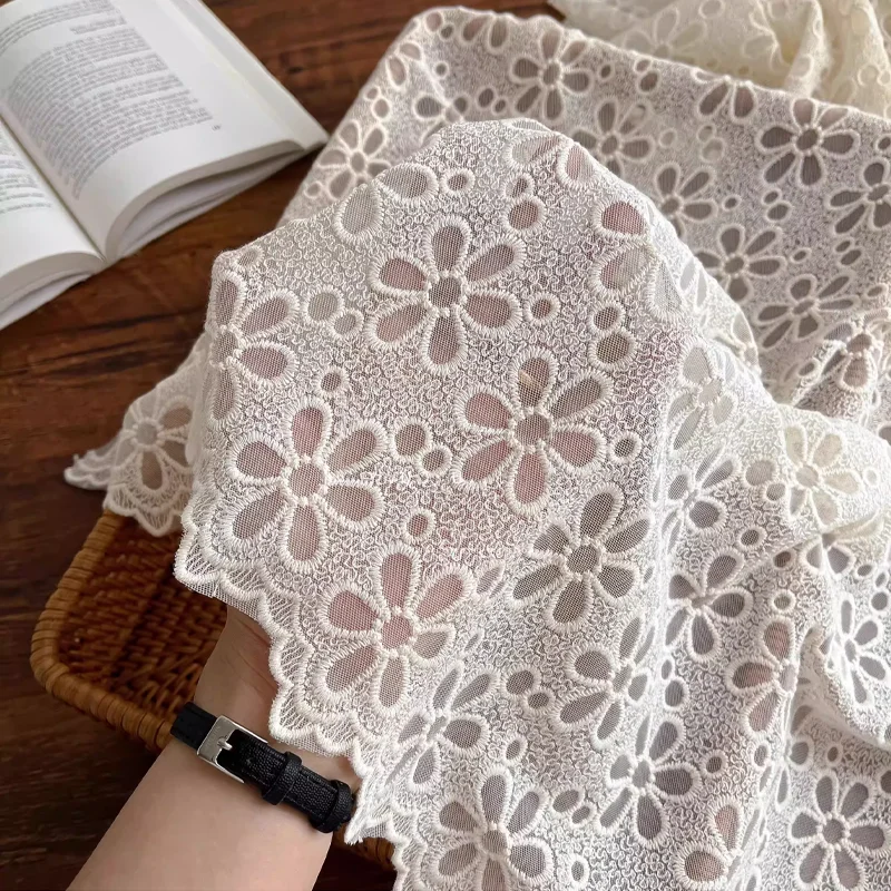 

Cotton Polyester Embroidery Hollow Out Breathable Fabric Wedding Sshirt Curtain Tablecloth Accessories Decoration