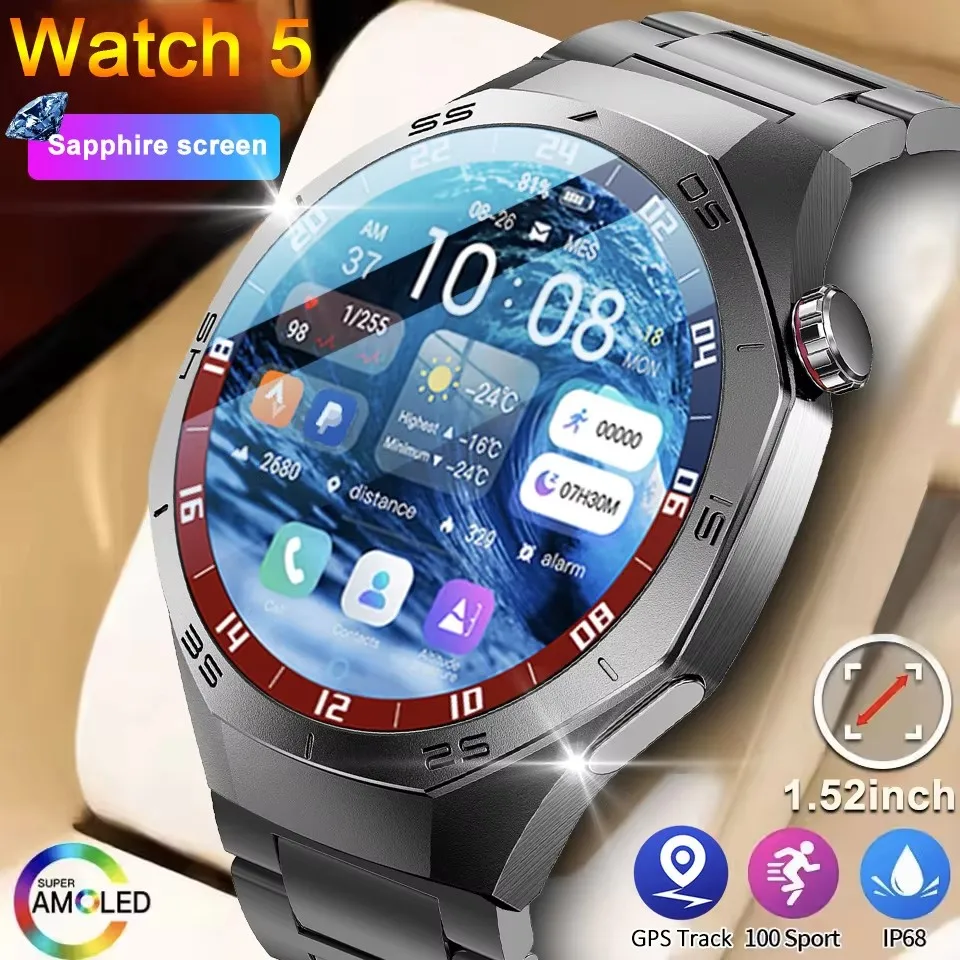

2026 New Smart Watch Men Watch 5 Pro 1.52 AMOLED Screen Bluetooth Call GPS Trajectory NFC Heart Rate Dynamic Island SmartWatches