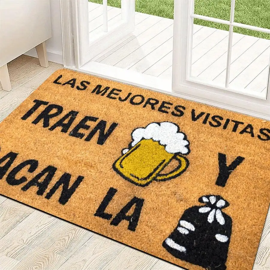 

Polyester Fiber Doormat With Beer Mug And Trash Bag Print, Non-Slip Entrance Mat For Adults