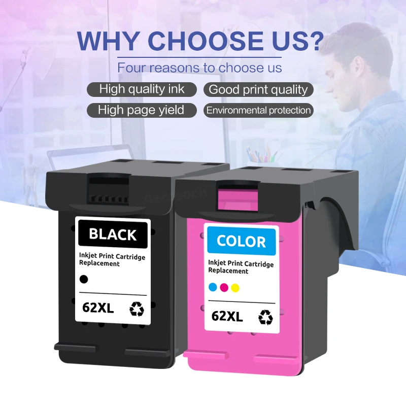 Aecteach Compatible 62 XL Ink Cartridges For HP 62 Work with HP Officejet 5740 5741 5742 5743 Envy 5540 5640 7640 5646 5546 5541