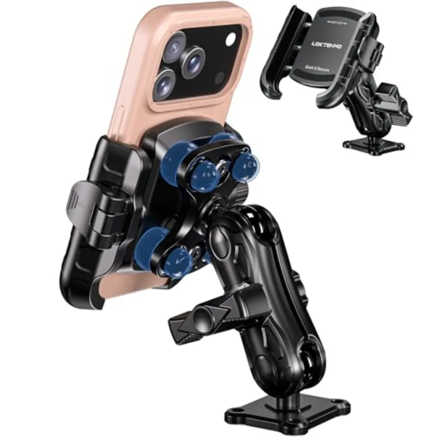

Anti-Vibration Phone Mount with Vibration Dampener [1s Lock and Release] [Camera Friendly] Aluminum AMPS Hole Square Plate Base