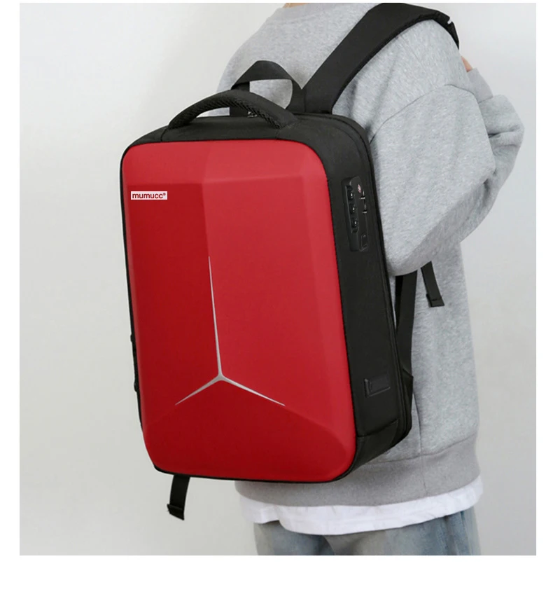 MUMUCC Hard EVA Shell Laptop Backpack Shockproof USB Type C Charging Anti Theft Password Lock Travel Backpack with Luggage Strap