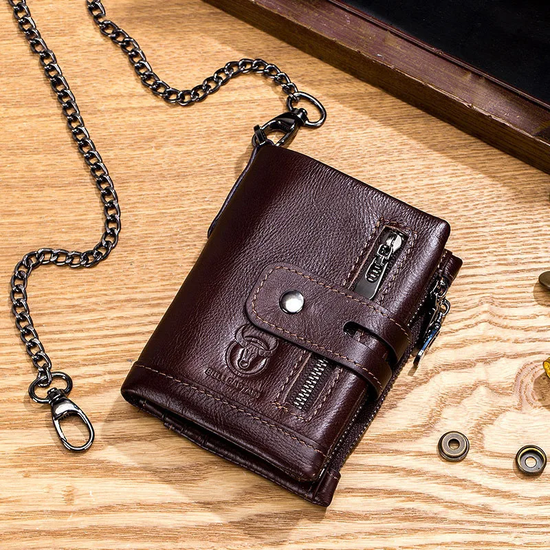 Genuine Leather Men's Wallet Travel Purse Rfid Protect  Cartera Hombre Credit Card Holder Wollst for Men with Chain Billetera