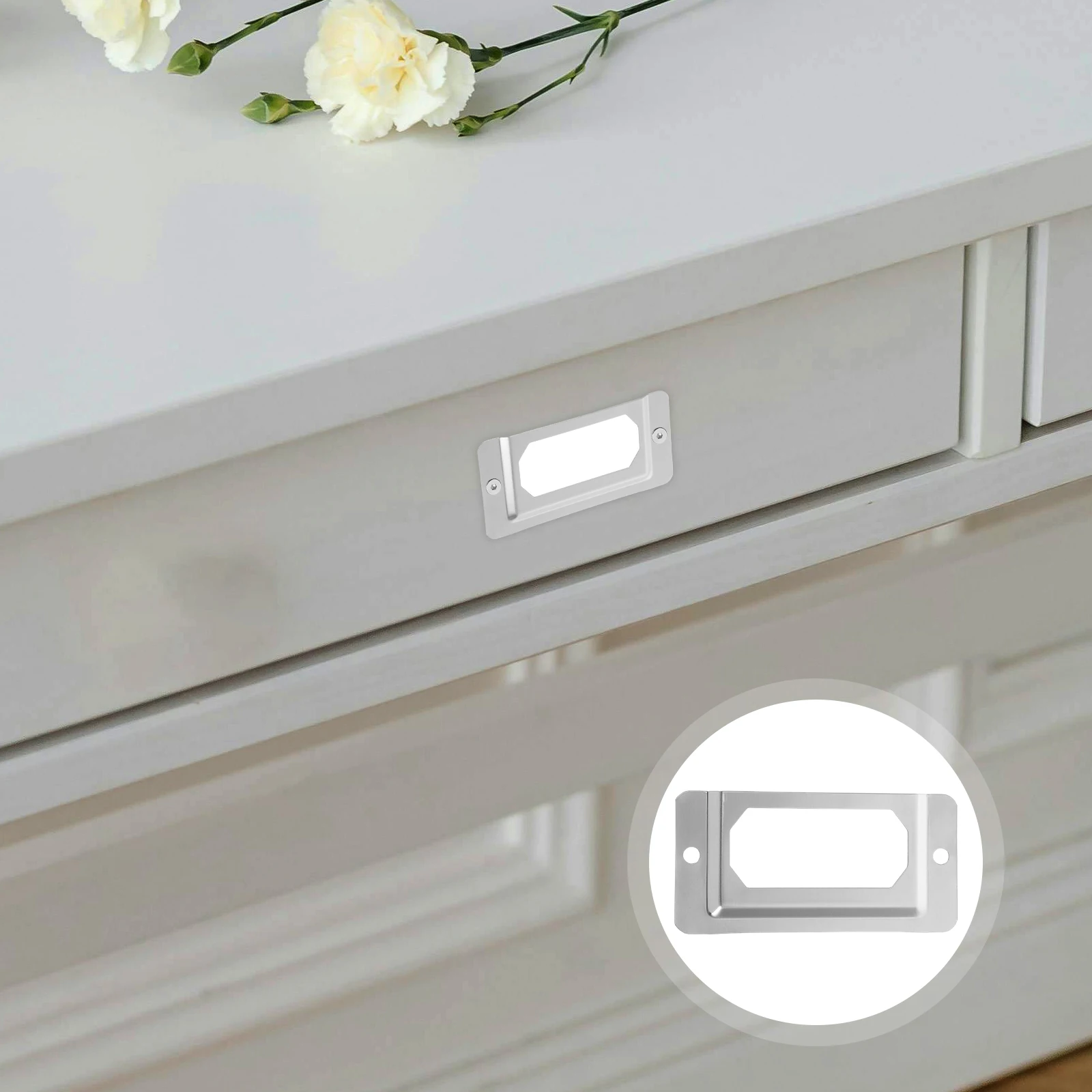 

50 Pcs Boxes File Cabinet Label Holder Silver Stainless Steel Decoration Hardware