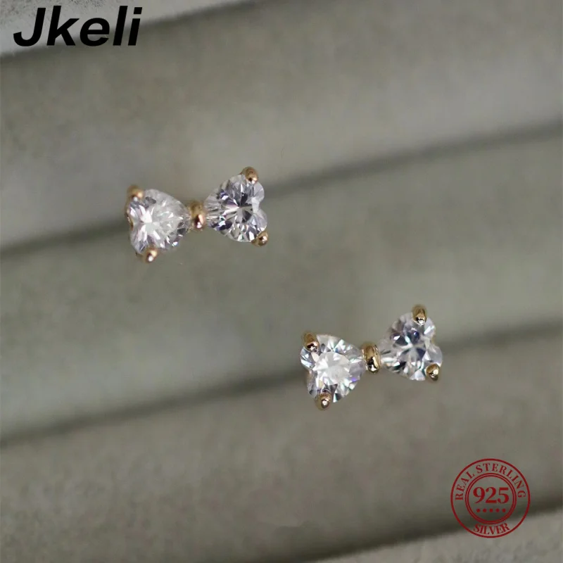 

Jkeli 925 Sterling Silver White Zircon Stud Earrings for Girl Simple Mini Bow Earrings Women Small Cute Piercing Earring