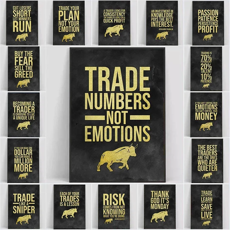 Black and Gold Stock Market Trading Poster Canvas Painting with Motivational Quote  Money Wall Art for Office Room and Home Deco