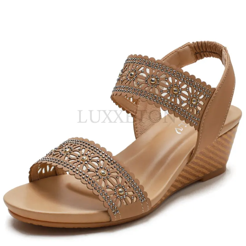 Summer Women Sandals Vintage Wedge Sandals Woman Hollow Flower Design Platform Sandals Soft Roman Style Ladies Shoes