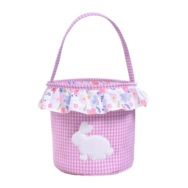 

Easters Rabbit Print Fabric Storage Basket Pink Woven Decorative Gift Holder