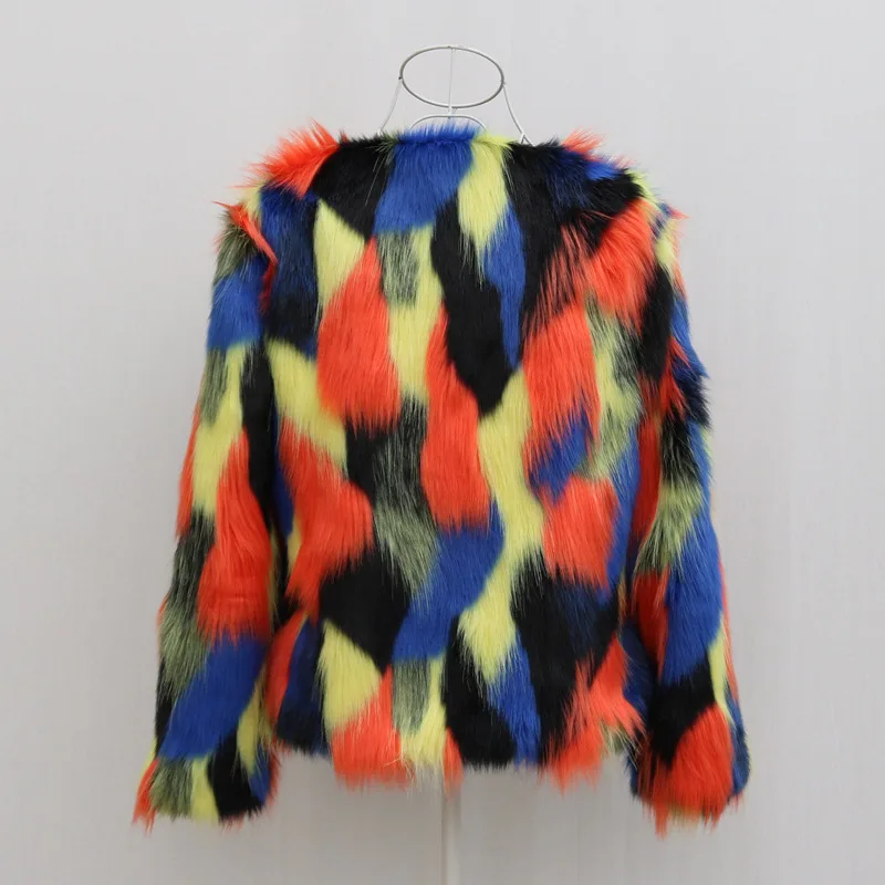 2026 Mantel Bulu Wanita Motif Cetak Kerah O Lengan Panjang Jaket Patchwork Kasual Jaket Bulu Imitasi Cardigan Mantel Tebal Hangat Musim Gugur Musim Dingin