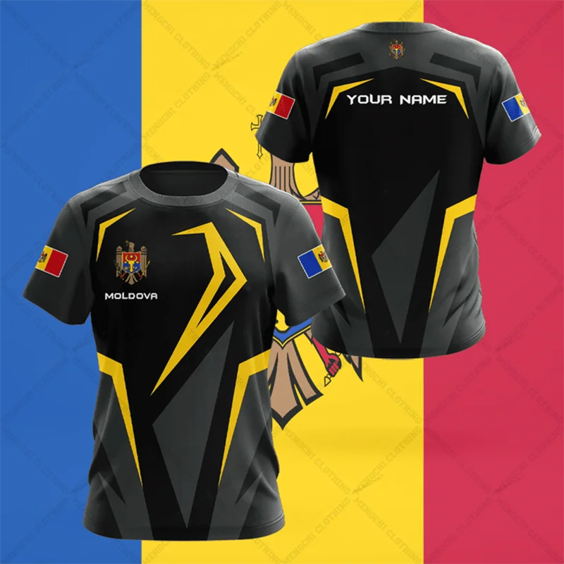 Custom Name Summer Casual Moldova Flag Graphic T-shirts Unisex Fashion E-Sports Jersey Short Sleeve Tops O-neck Streetwear image 3
