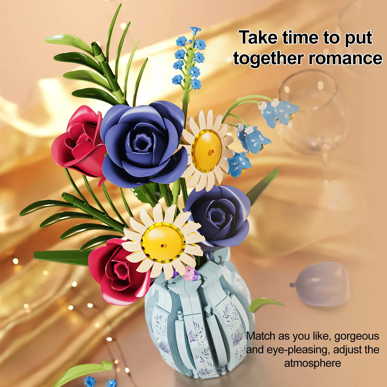 Blocs de construction de Bouquet de Simulation, modèle d'assemblage de fleurs, ornements de plantes MOC, briques de décoration technique DIY, cadeaux pour filles