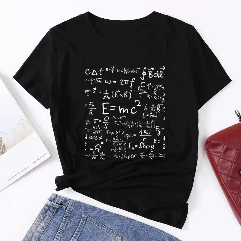 Seeyoushy Mathematical Formula Letter Print Short Sleeve Summer Cotton Woman Tshirts Streetwear Femme T-shirts Y2k Tees Tops