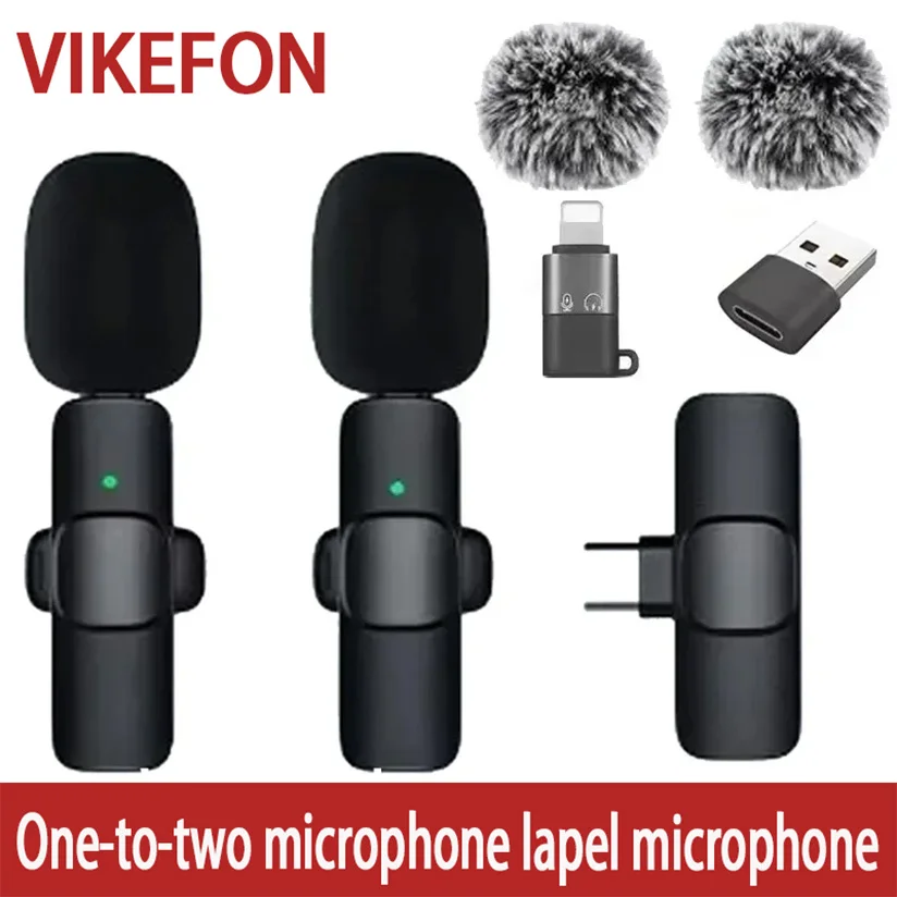 Portable Lavalier Wireless Microphone Audio Video Recording Mini Mic For iPhone Android Live Broadcast Gaming Phone With Receive