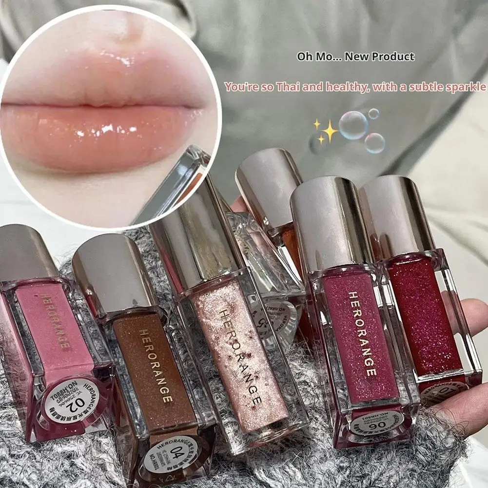 Brilho labial espelhado fino, herorange, luz das estrelas, radiante, perolado, brilho, hidratante duradouro, não desbota, esmalte labial transparente