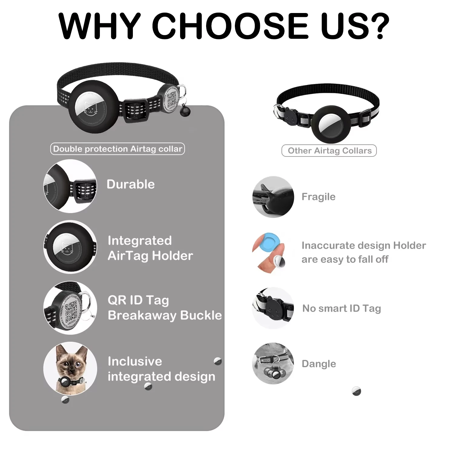for AirTag GPS Cat Collar with QR Tag, Reflective Apple Tag Pet Collar with Air Tag Holder & Cat Tag, AIRTAG Case Kitten Collar