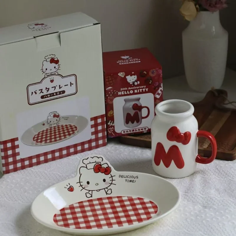 

Sanrios Hello Kittys Dinner Plate Cute Cartoon New Style Tableware Daily Hot Ins Mug Household Kawaii Daily Girls Holiday Gift