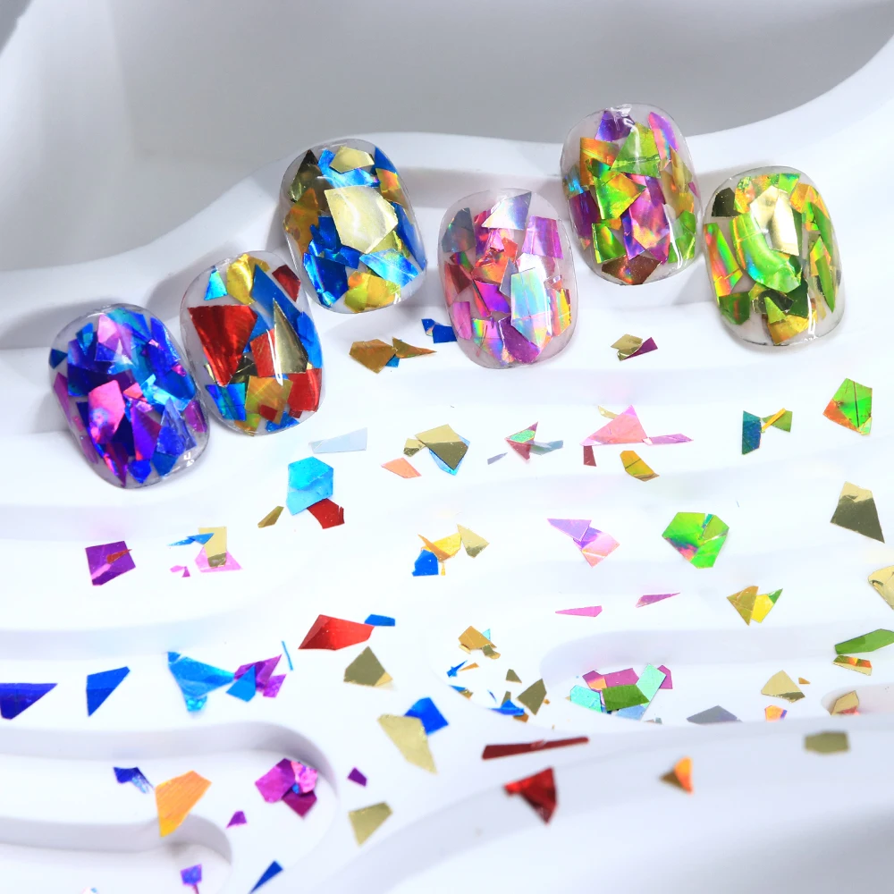 光沢のあるホログラフィックフラグメントネイルアートデコレーションミックスグリッター不規則なスパンコールジェルポリッシュマニキュアチャームフレンチネイルアクセサリー