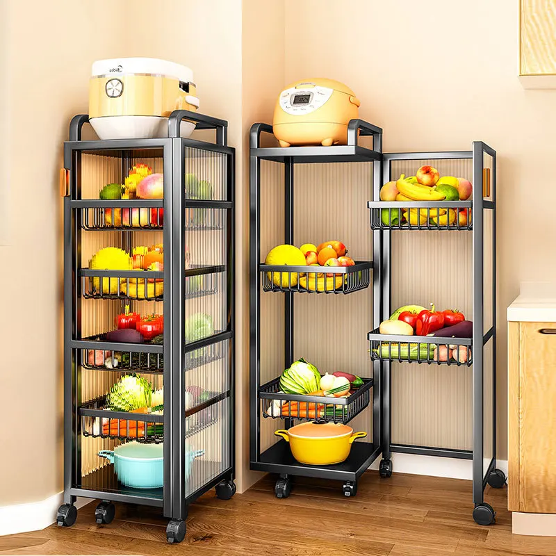 

Kitchen Rotating Multi functional Fruit and Vegetable Basket with Door Vegetable Storage Rack Floor standing Multi layer