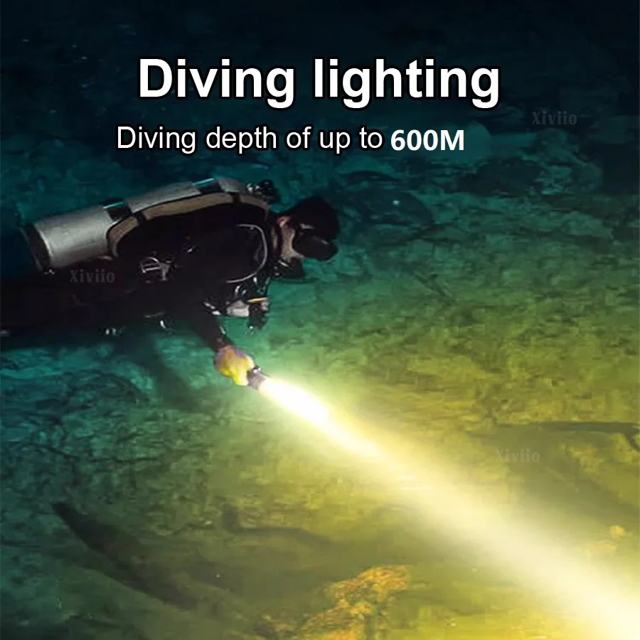 Luce subacquea da 9000000lm Luce bianca/gialla impermeabile per immersioni professionale subacquea subacquea da 600 m Torcia di immersione