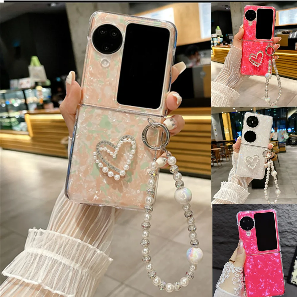 Korea Diy gelang hati casing ponsel untuk ZTE Nubia casing Flip Huawei Pocket2 P50Pocket S OPPO Find N3Flip N2Flip penutup Honor VFlip