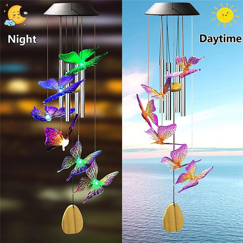 AF90-طاقة الطاقة الشمسية الملونة الرياح الرنين ضوء فراشة الطيور مقاوم للماء في الهواء الطلق Windchime ضوء الشمس لحديقة في الهواء الطلق
