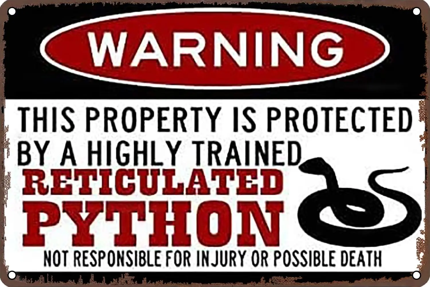 Reticulated Python Sign,Funny Metal Signs Retro Wall Decor for Home Garden Man Cave Bars Restaurants Cafes Office Store Sign 12