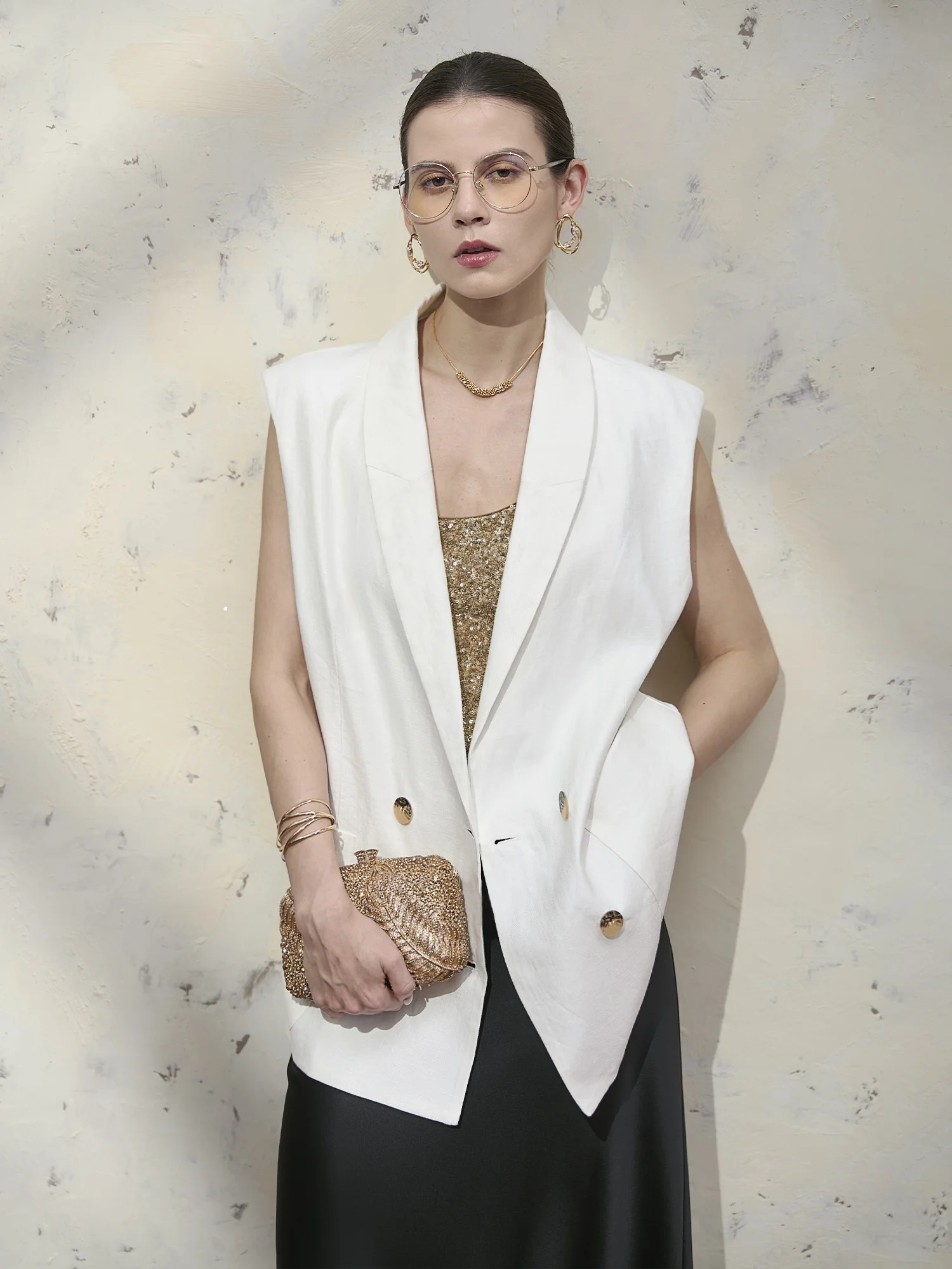 

Женский костюм BEA HEA: повседневные брюки и жилет из льна, белый цвет, приталенный крой, высокая талия, свободный крой, подходит для всех...