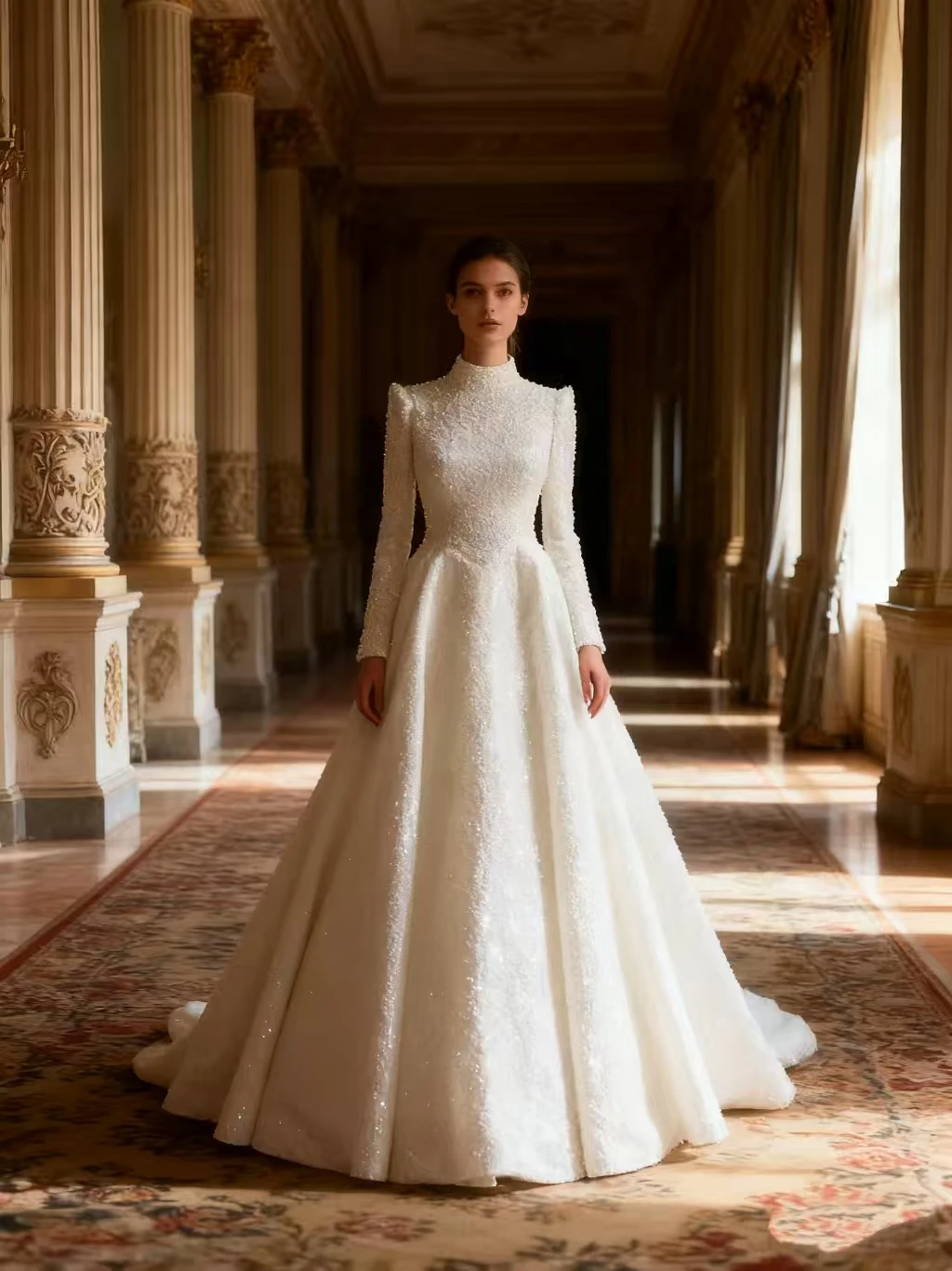 Couture Satin Muslim Pearls Wedding Dress Plus Size Middle East Bridal Gowns Ivory Luxury Vestido De Casamento Customized