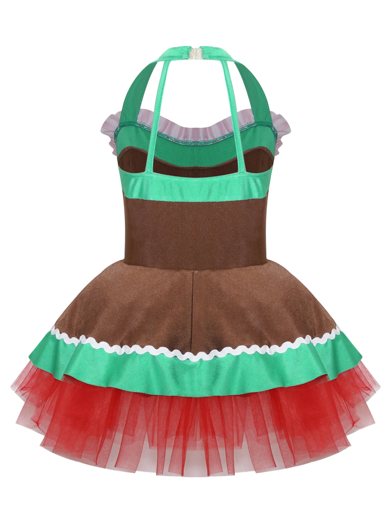 Girls Gingerbread Man Cosplay Costumes Dress Christmas Ginger Bread Xmas Party Santa Bodysuit Ballet Dance Tutu Tulle Dress