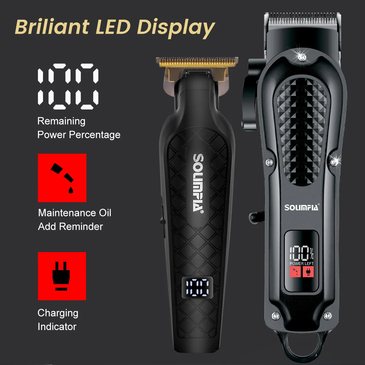 Solimpia Hair Clippers Set Machine Oil Head Carving Digital Display Haircut Scissors Electric Pusher Three-Piece Set image 5