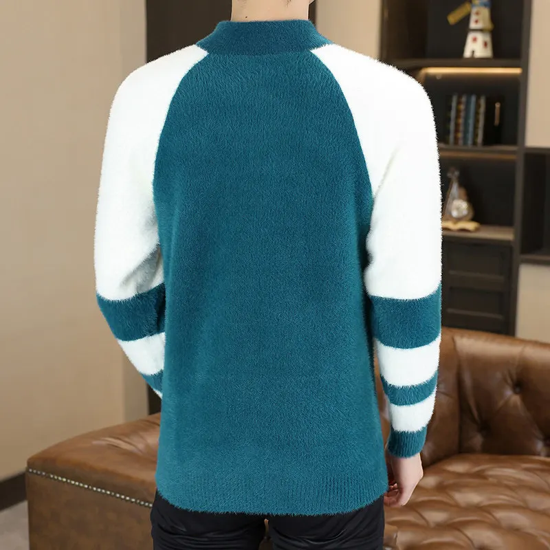 في سن المراهقة Faion f البريدي سترة محبوكة عادية طويلة Sve الرجال irt الخريف الشتاء جديد Sle اللون بلو تريكو للشباب #5