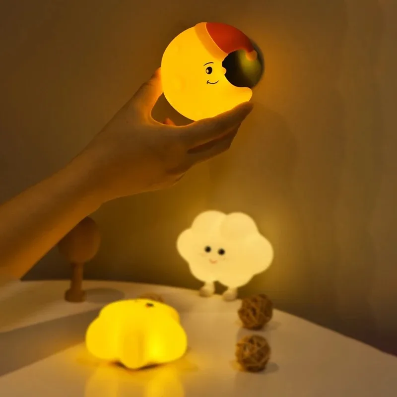 Mini LED Night Light USB Rechargeable Cartoon Star Moon Silicone Touch Lamp for Kids Bedroom Bedside Nursery Decoration  Gift